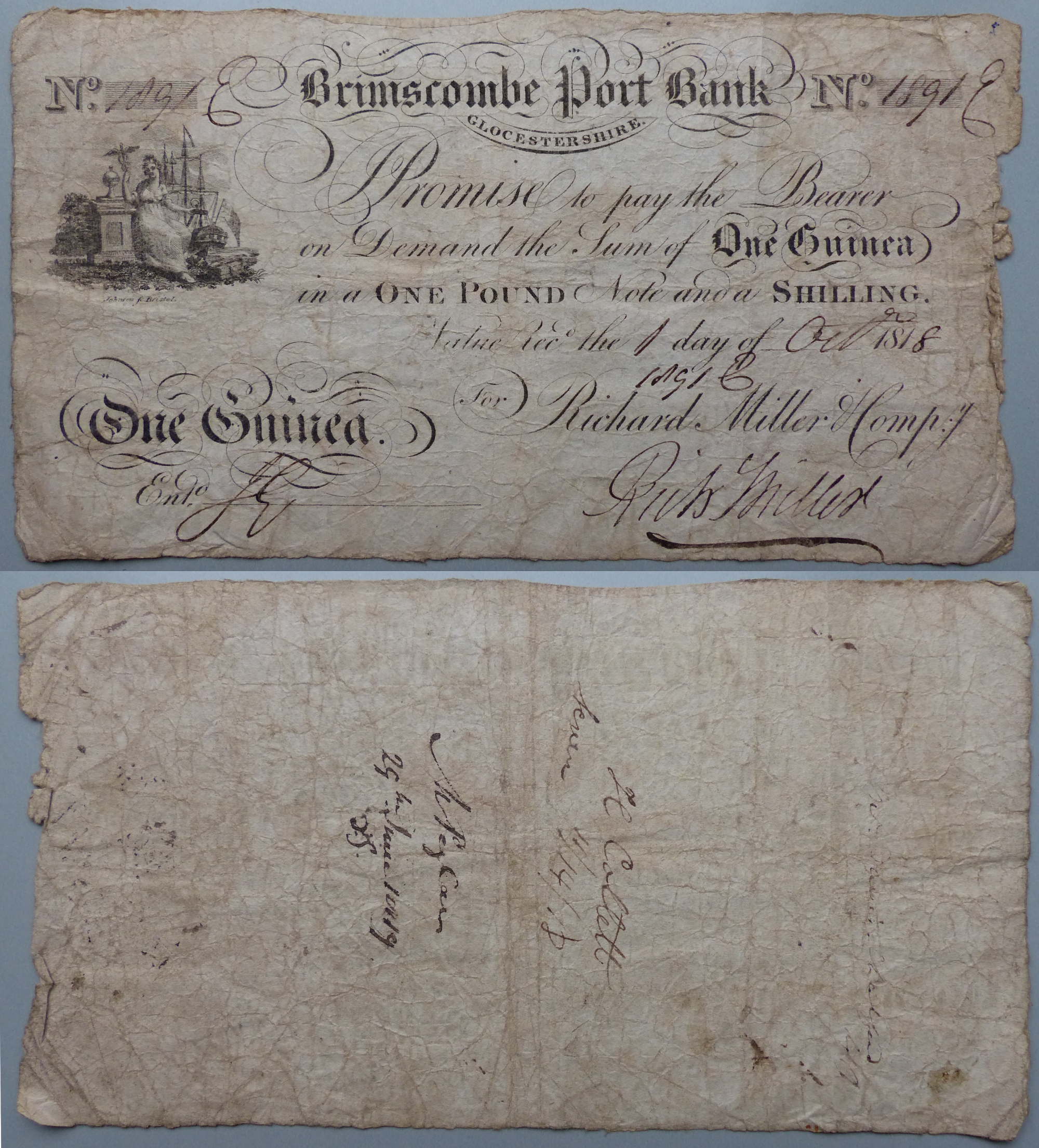 Brimscombe Port Bank, 1818 One Guinea Banknote